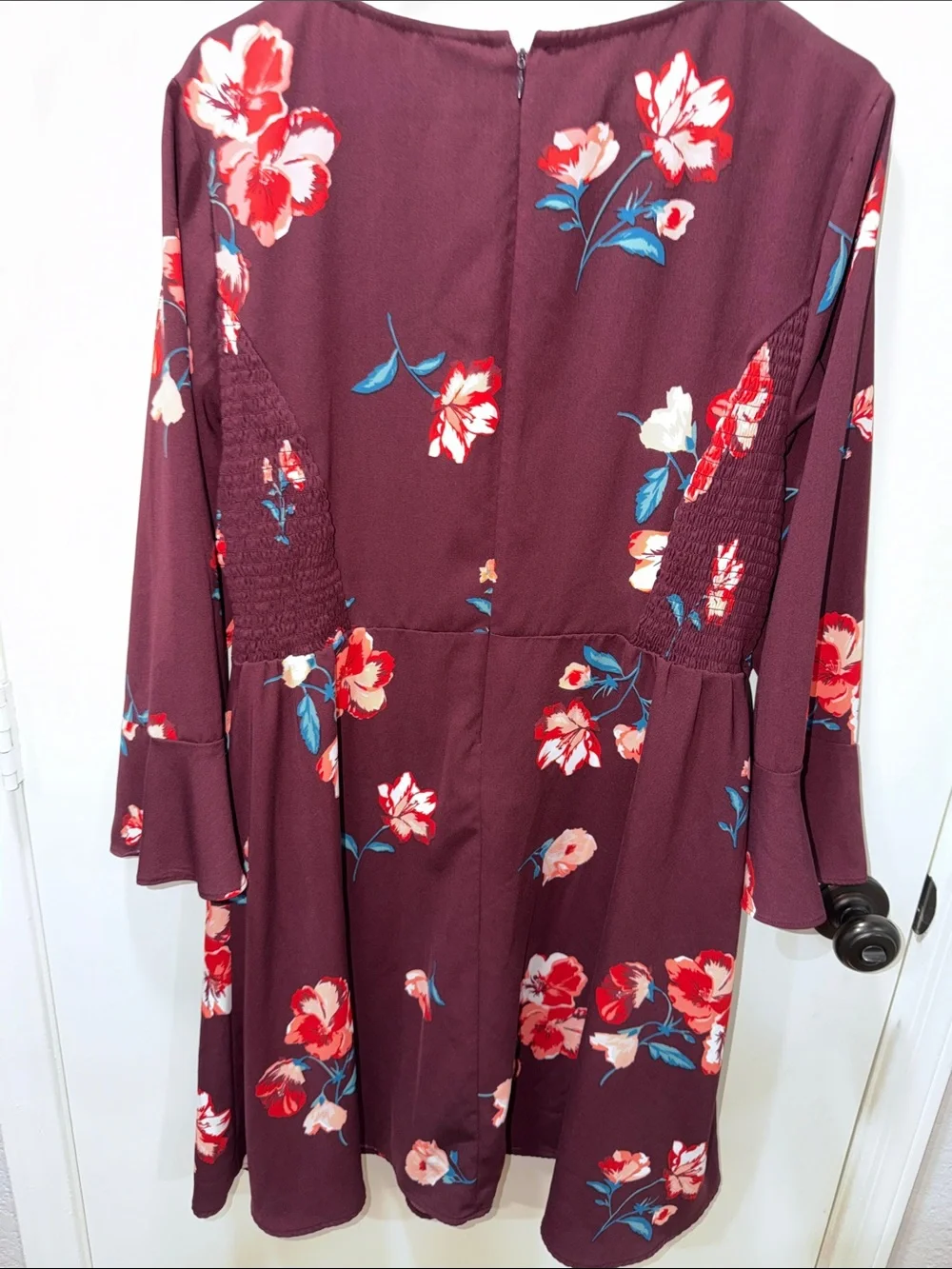 Old Navy Plum Floral Long Sleeve Dress with Red & Blue Accents